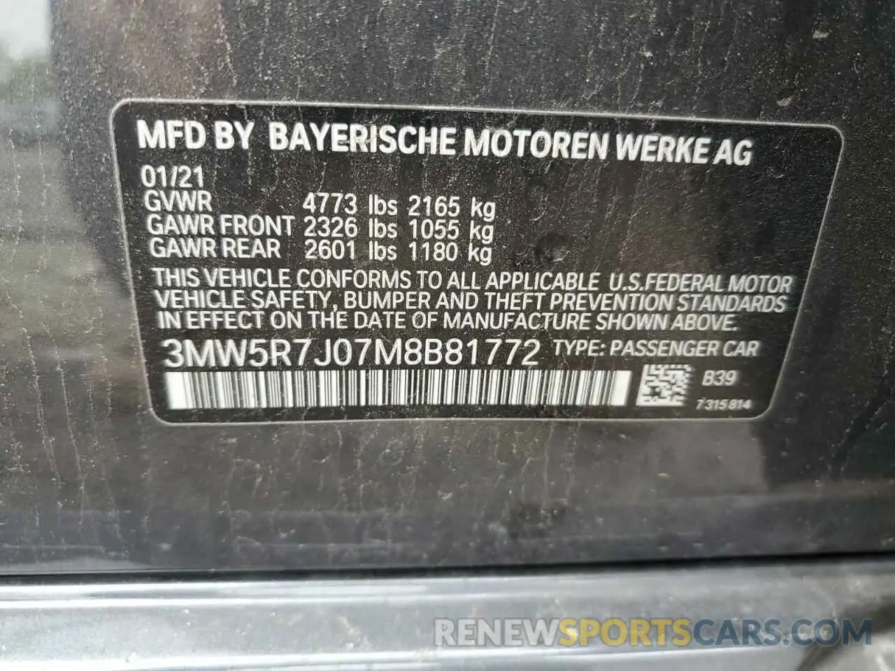 12 Photograph of a damaged car 3MW5R7J07M8B81772 BMW 3 SERIES 2021