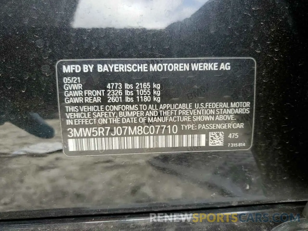 14 Photograph of a damaged car 3MW5R7J07M8C07710 BMW 3 SERIES 2021