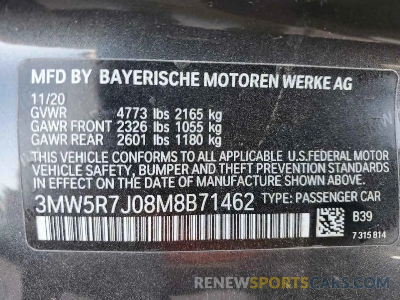 13 Photograph of a damaged car 3MW5R7J08M8B71462 BMW 3 SERIES 2021