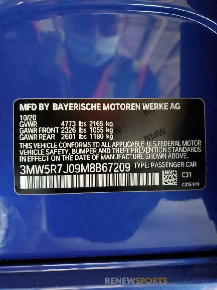 12 Photograph of a damaged car 3MW5R7J09M8B67209 BMW 3 SERIES 2021