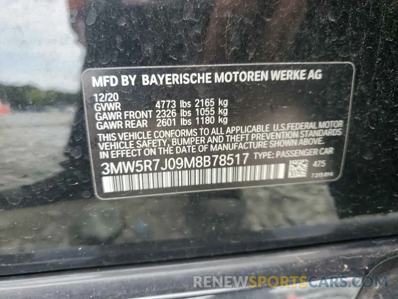 12 Photograph of a damaged car 3MW5R7J09M8B78517 BMW 3 SERIES 2021