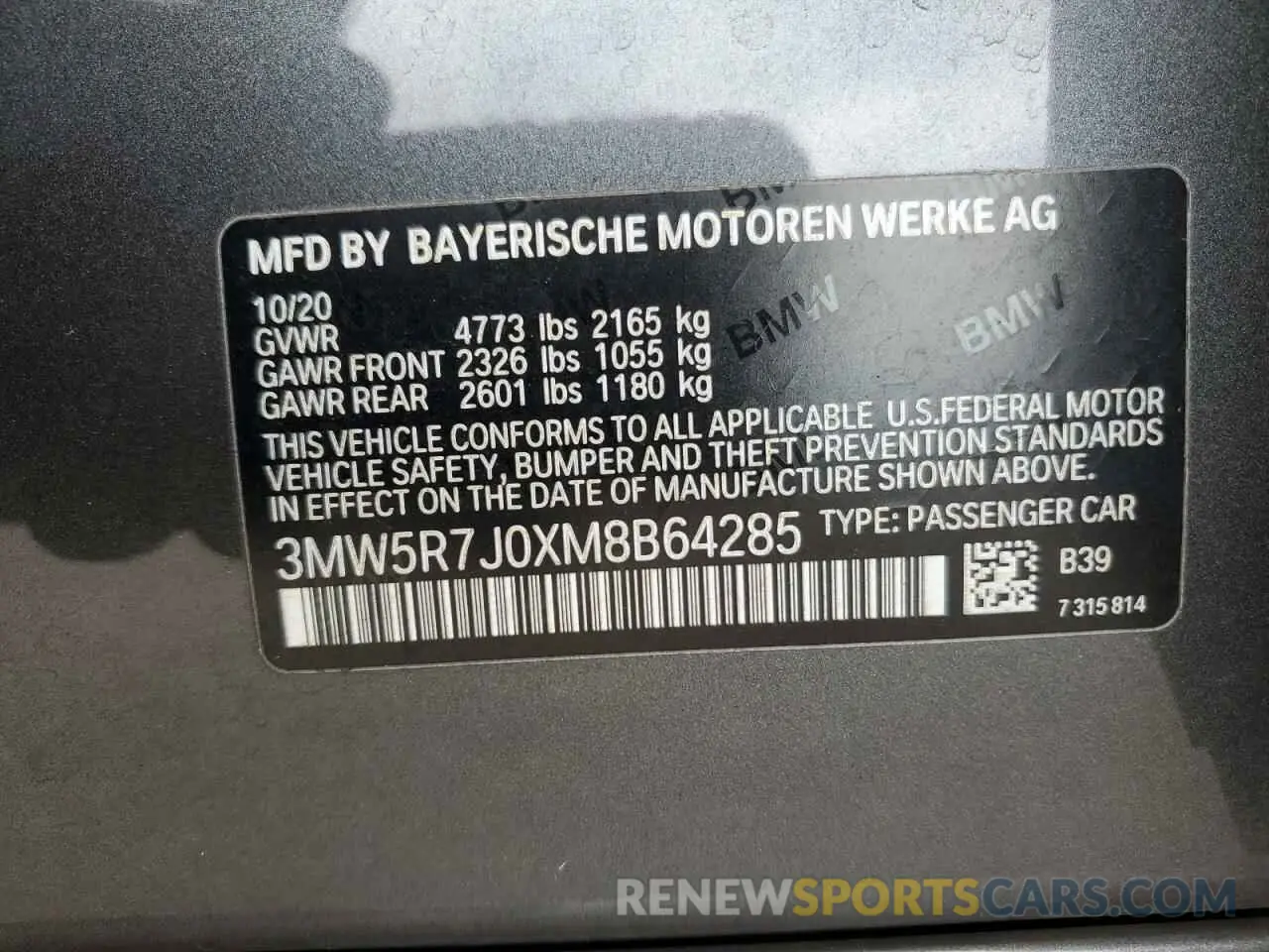 12 Photograph of a damaged car 3MW5R7J0XM8B64285 BMW 3 SERIES 2021