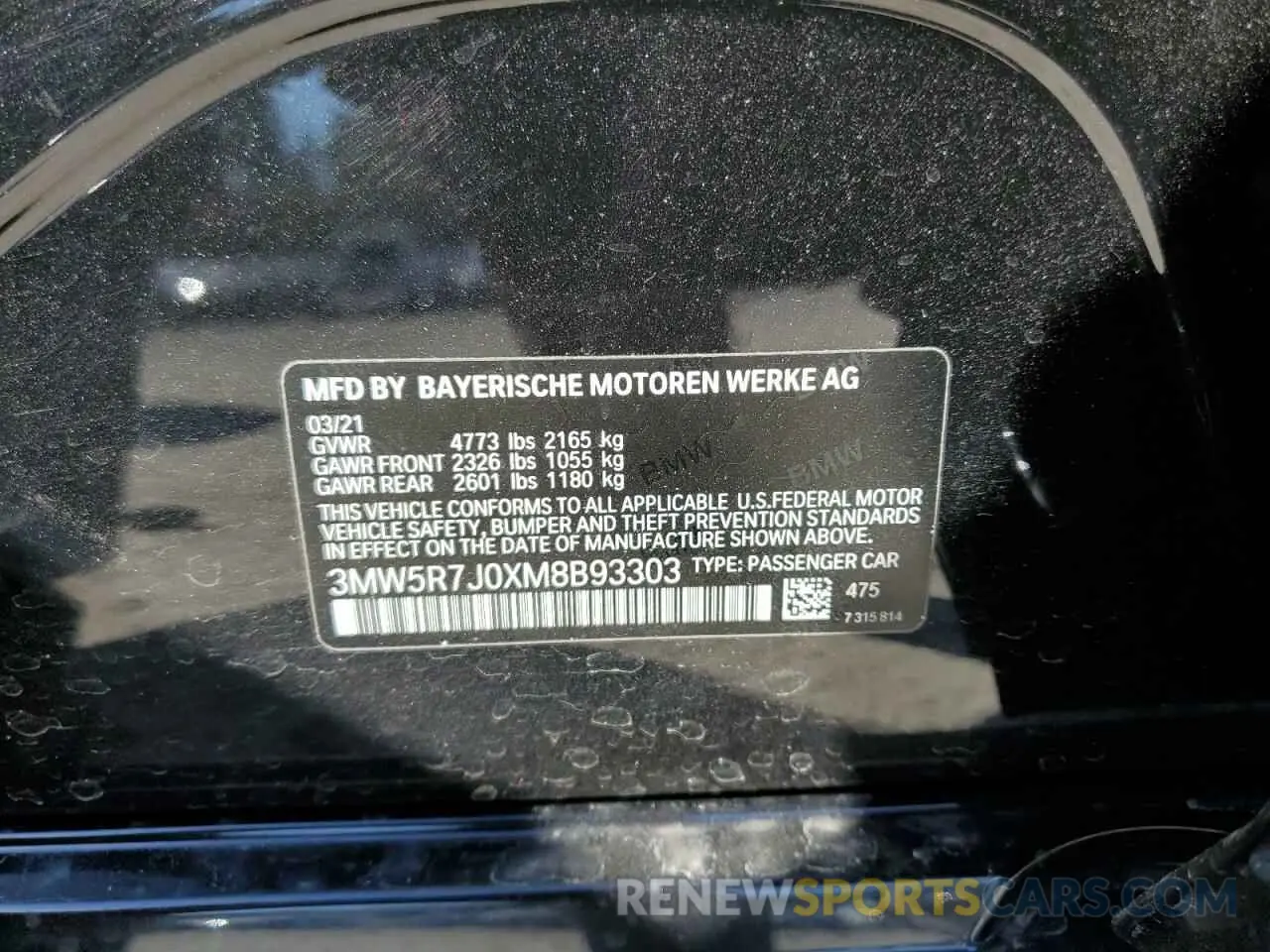 12 Photograph of a damaged car 3MW5R7J0XM8B93303 BMW 3 SERIES 2021