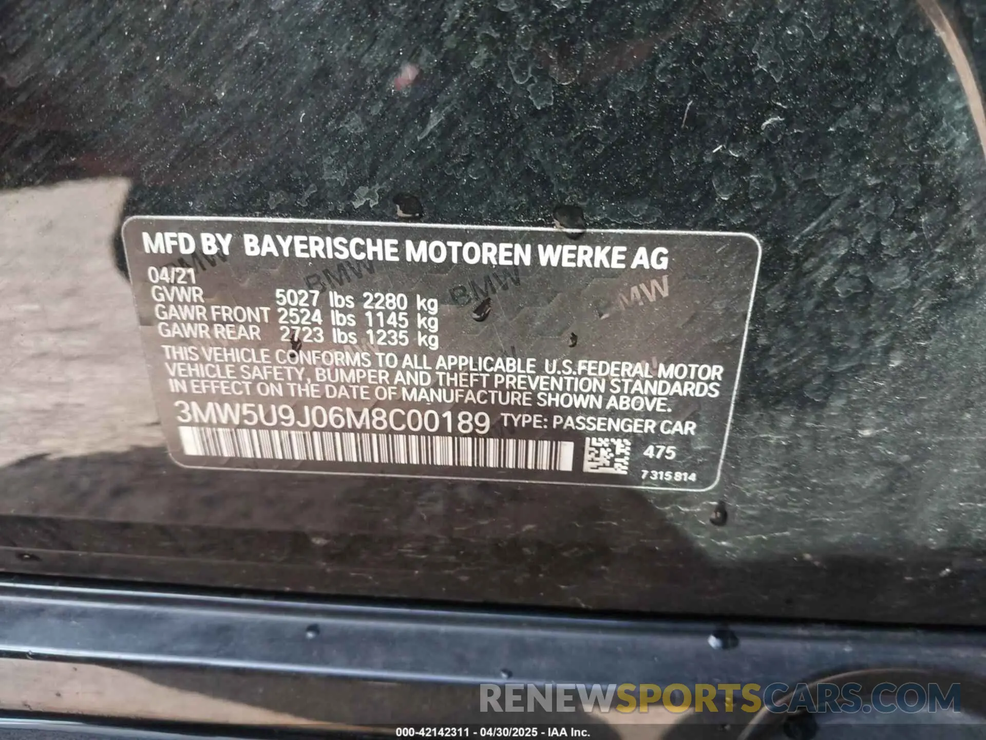 9 Photograph of a damaged car 3MW5U9J06M8C00189 BMW 3 SERIES 2021