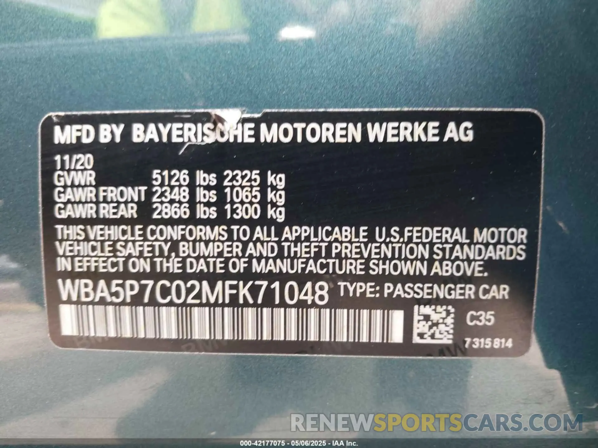9 Photograph of a damaged car WBA5P7C02MFK71048 BMW 3 SERIES 2021