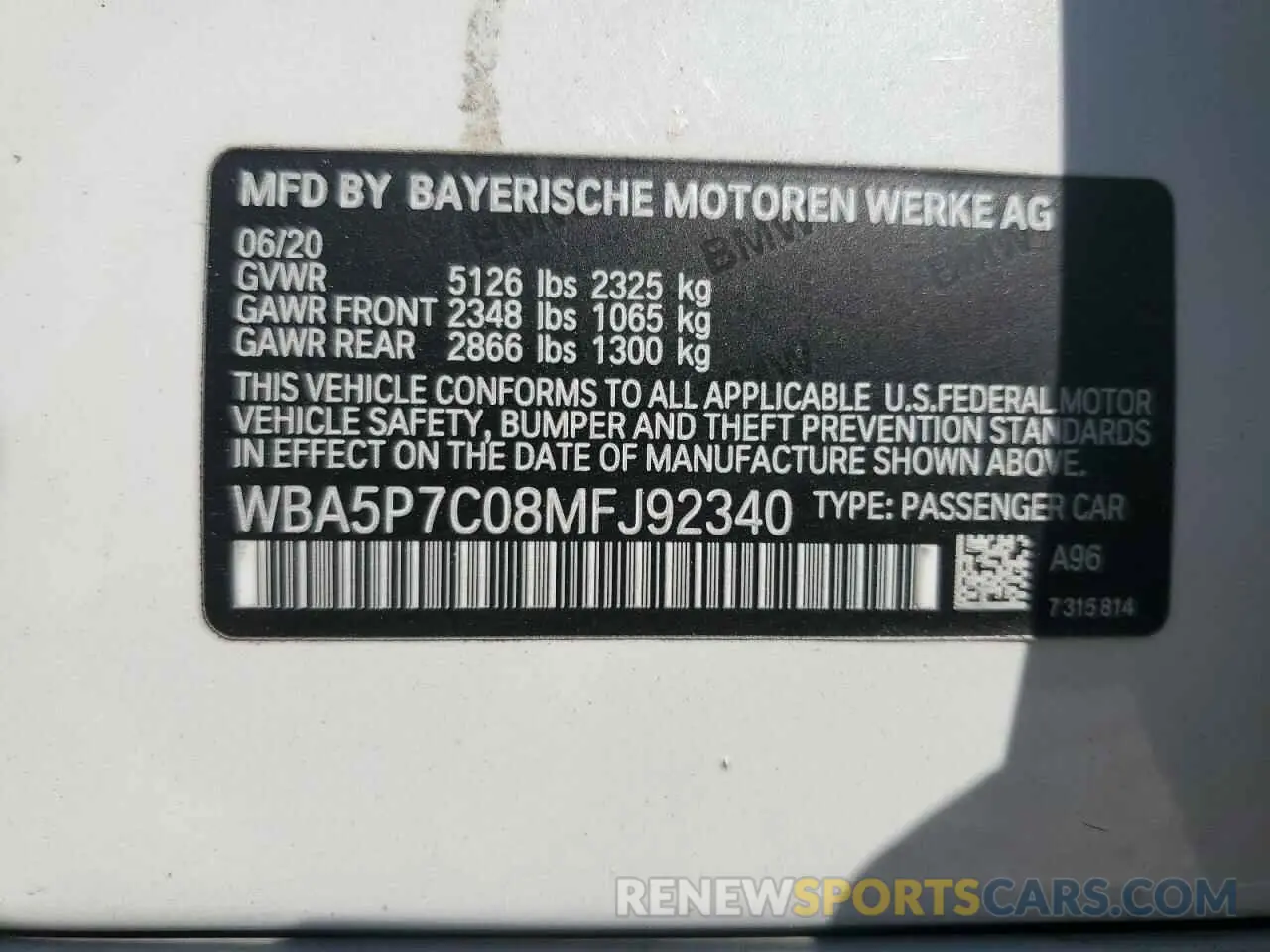 12 Photograph of a damaged car WBA5P7C08MFJ92340 BMW 3 SERIES 2021