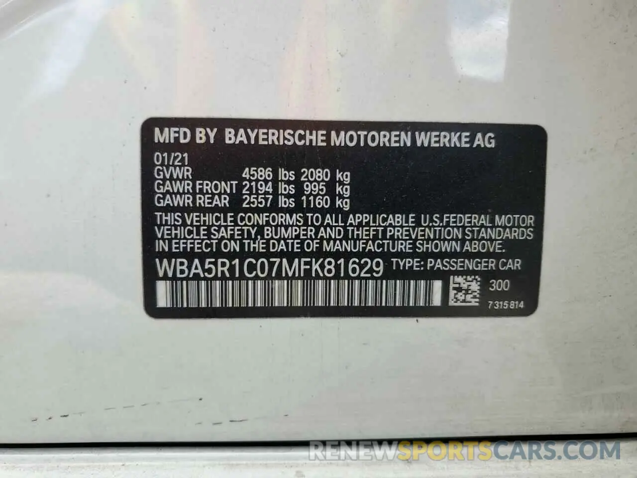 14 Photograph of a damaged car WBA5R1C07MFK81629 BMW 3 SERIES 2021