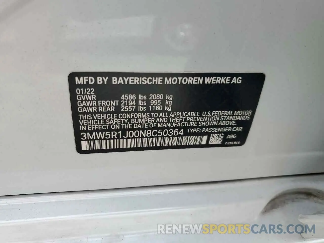 13 Photograph of a damaged car 3MW5R1J00N8C50364 BMW 3 SERIES 2022