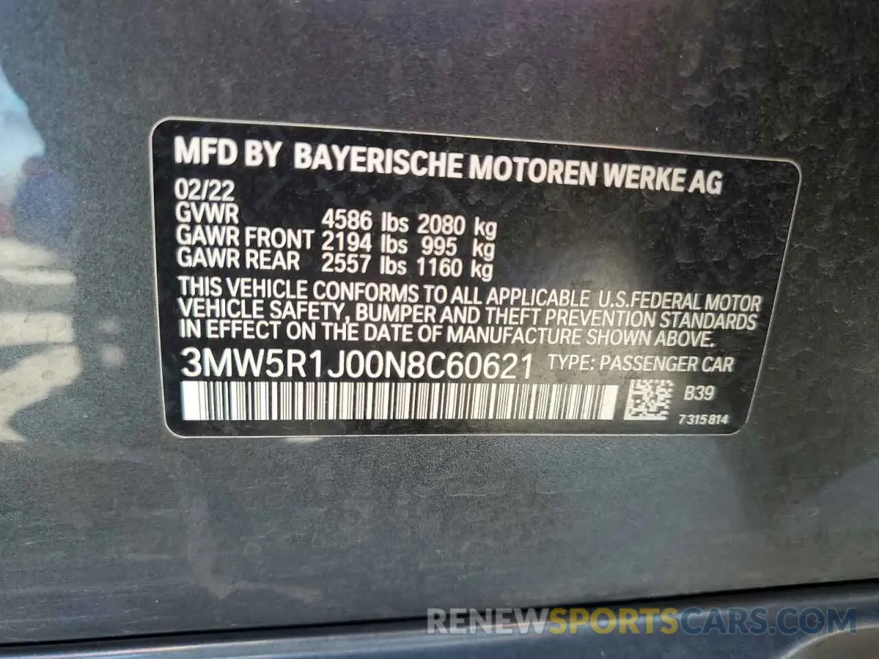 12 Photograph of a damaged car 3MW5R1J00N8C60621 BMW 3 SERIES 2022