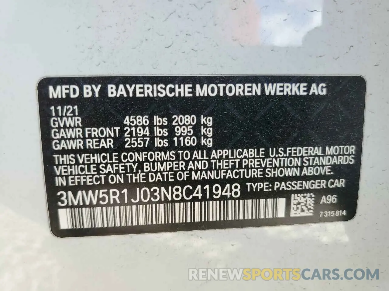 13 Photograph of a damaged car 3MW5R1J03N8C41948 BMW 3 SERIES 2022