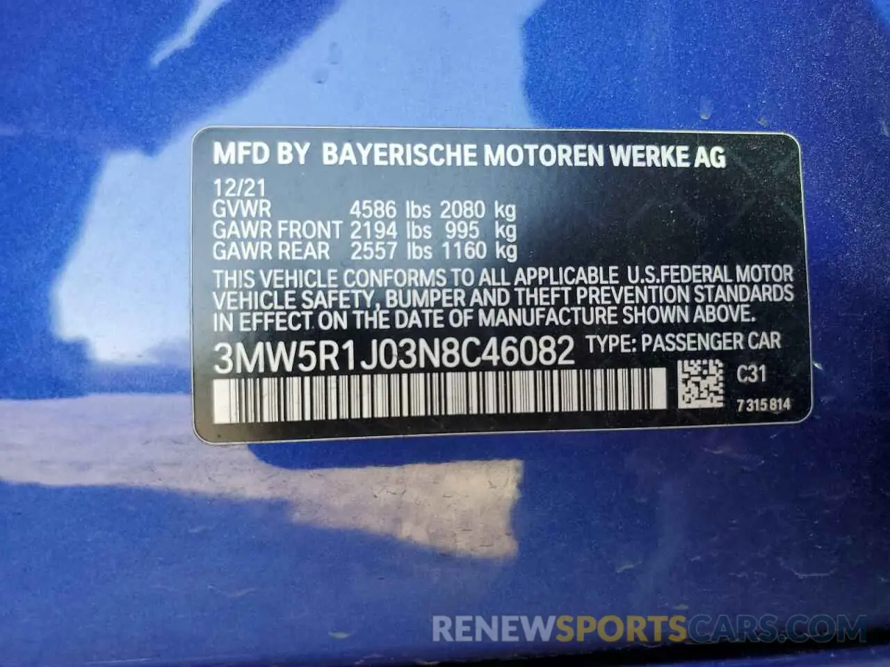 14 Photograph of a damaged car 3MW5R1J03N8C46082 BMW 3 SERIES 2022