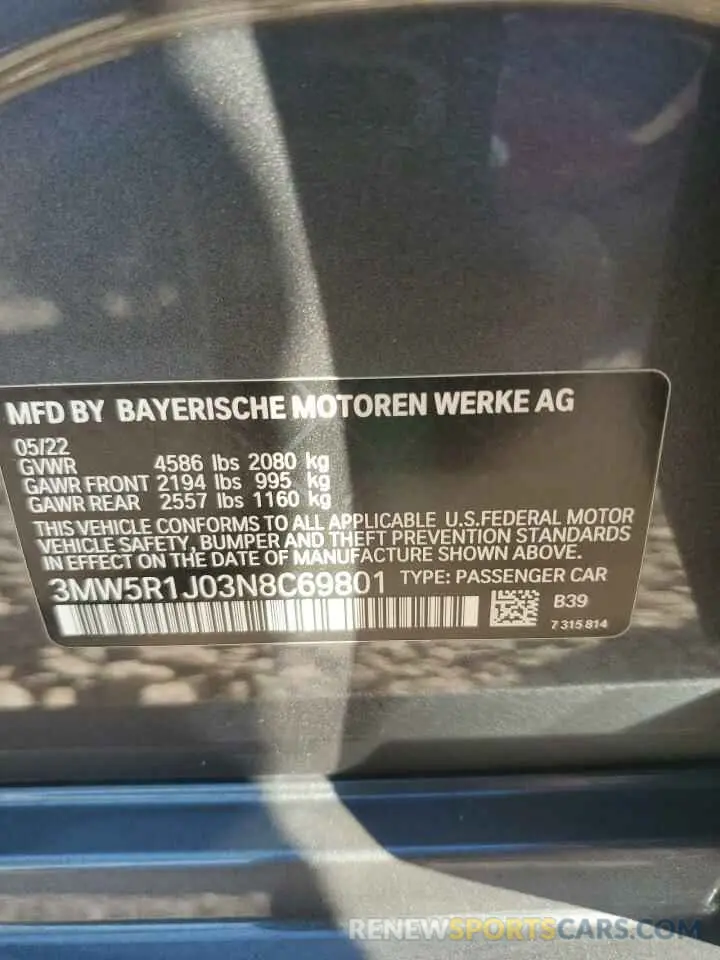 12 Photograph of a damaged car 3MW5R1J03N8C69801 BMW 3 SERIES 2022