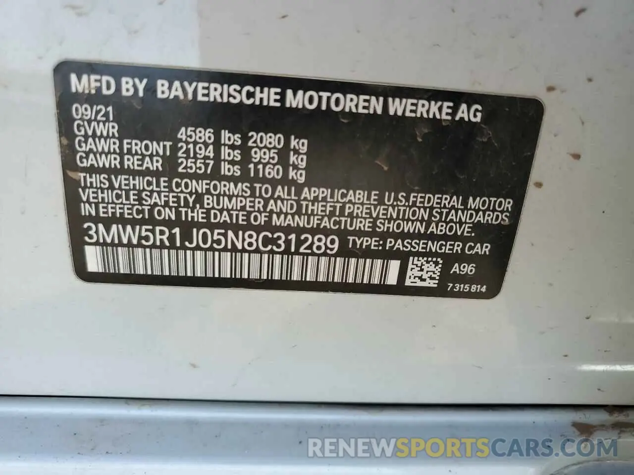 12 Photograph of a damaged car 3MW5R1J05N8C31289 BMW 3 SERIES 2022