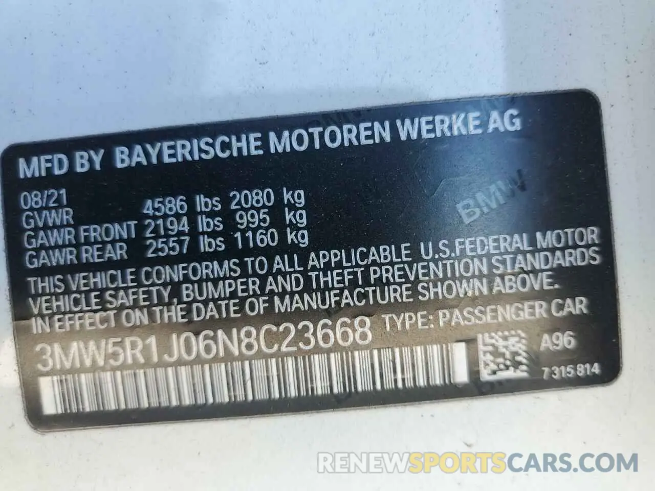 14 Photograph of a damaged car 3MW5R1J06N8C23668 BMW 3 SERIES 2022