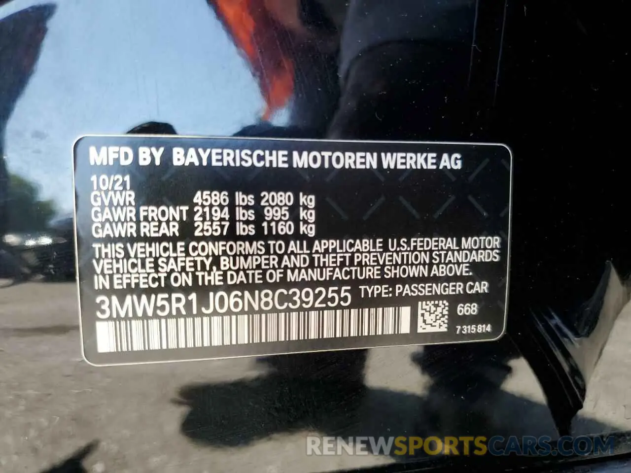 12 Photograph of a damaged car 3MW5R1J06N8C39255 BMW 3 SERIES 2022