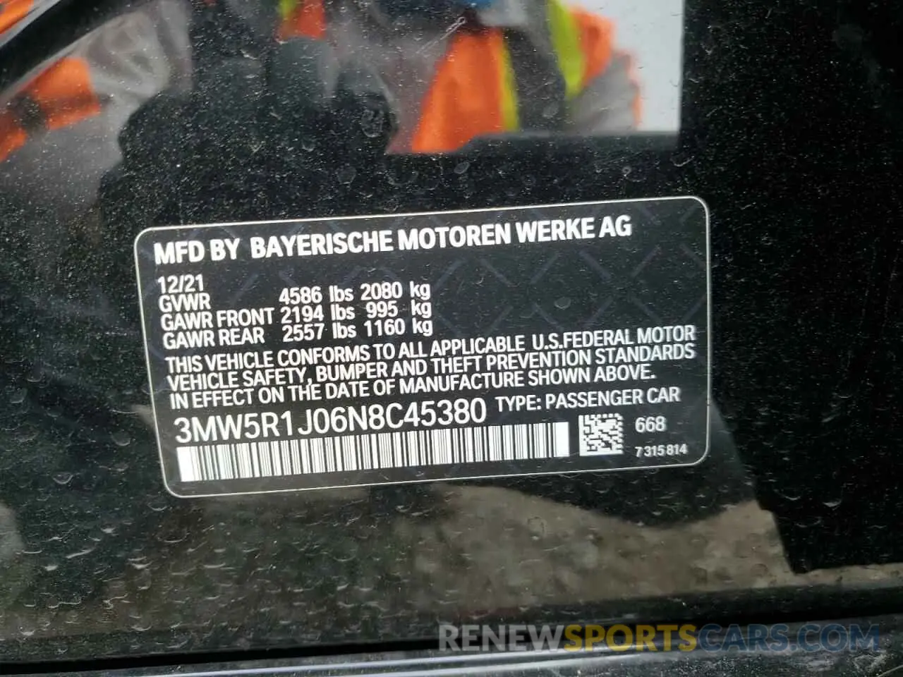 13 Photograph of a damaged car 3MW5R1J06N8C45380 BMW 3 SERIES 2022