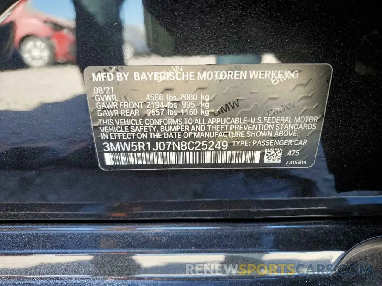 12 Photograph of a damaged car 3MW5R1J07N8C25249 BMW 3 SERIES 2022