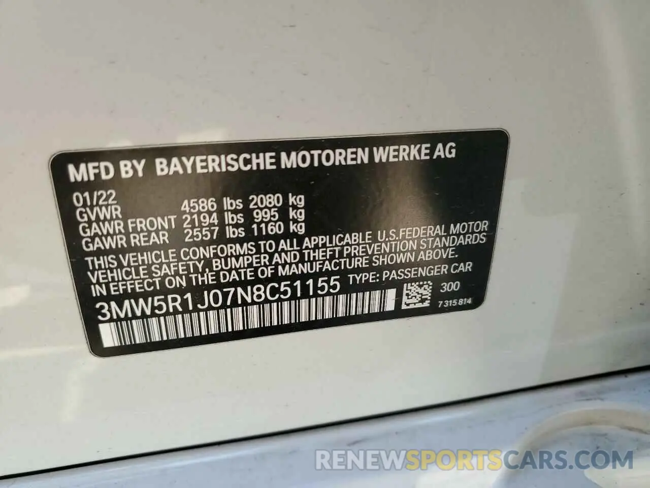 14 Photograph of a damaged car 3MW5R1J07N8C51155 BMW 3 SERIES 2022