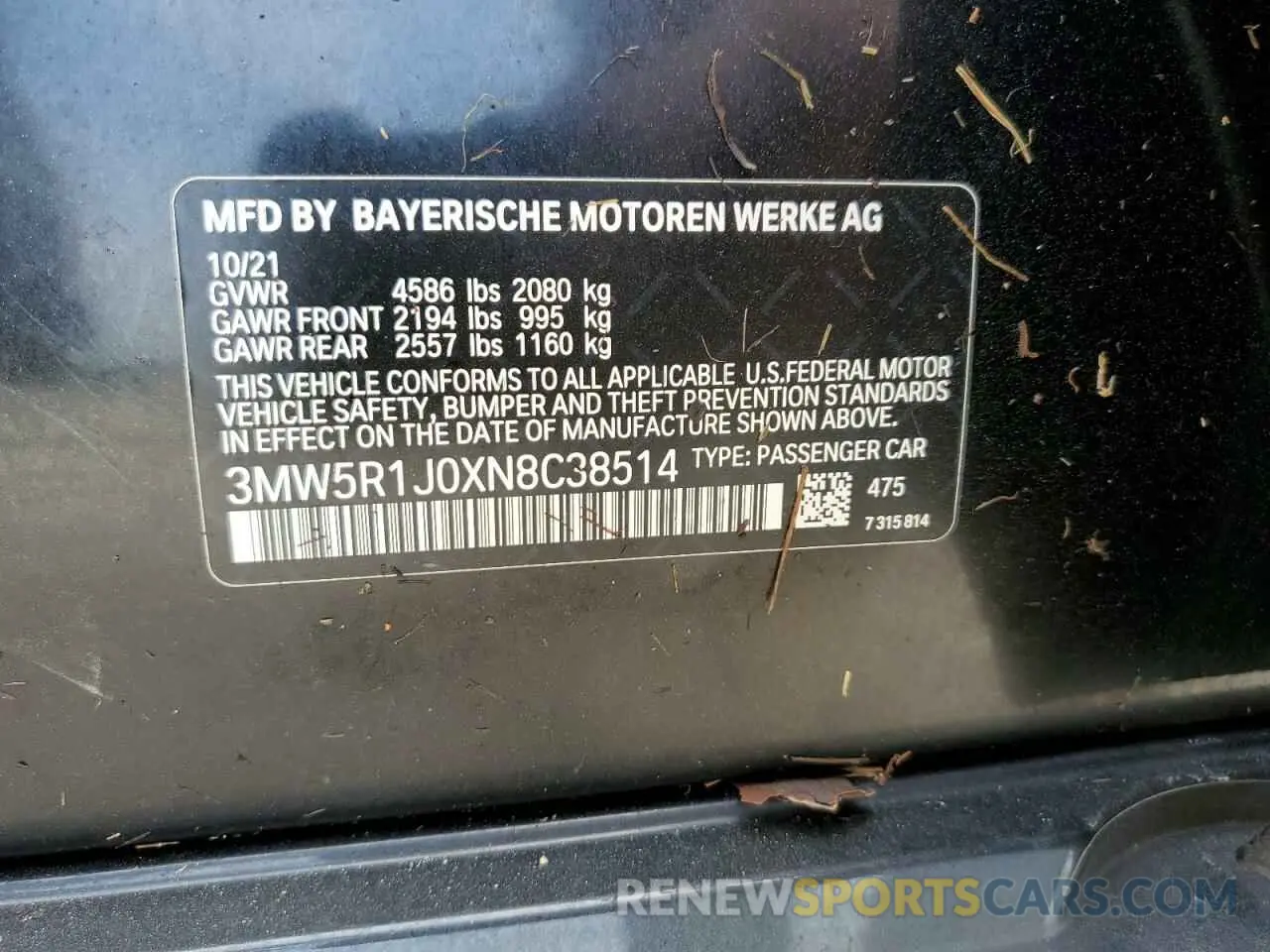 13 Photograph of a damaged car 3MW5R1J0XN8C38514 BMW 3 SERIES 2022