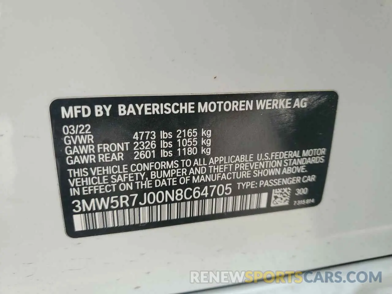 12 Photograph of a damaged car 3MW5R7J00N8C64705 BMW 3 SERIES 2022