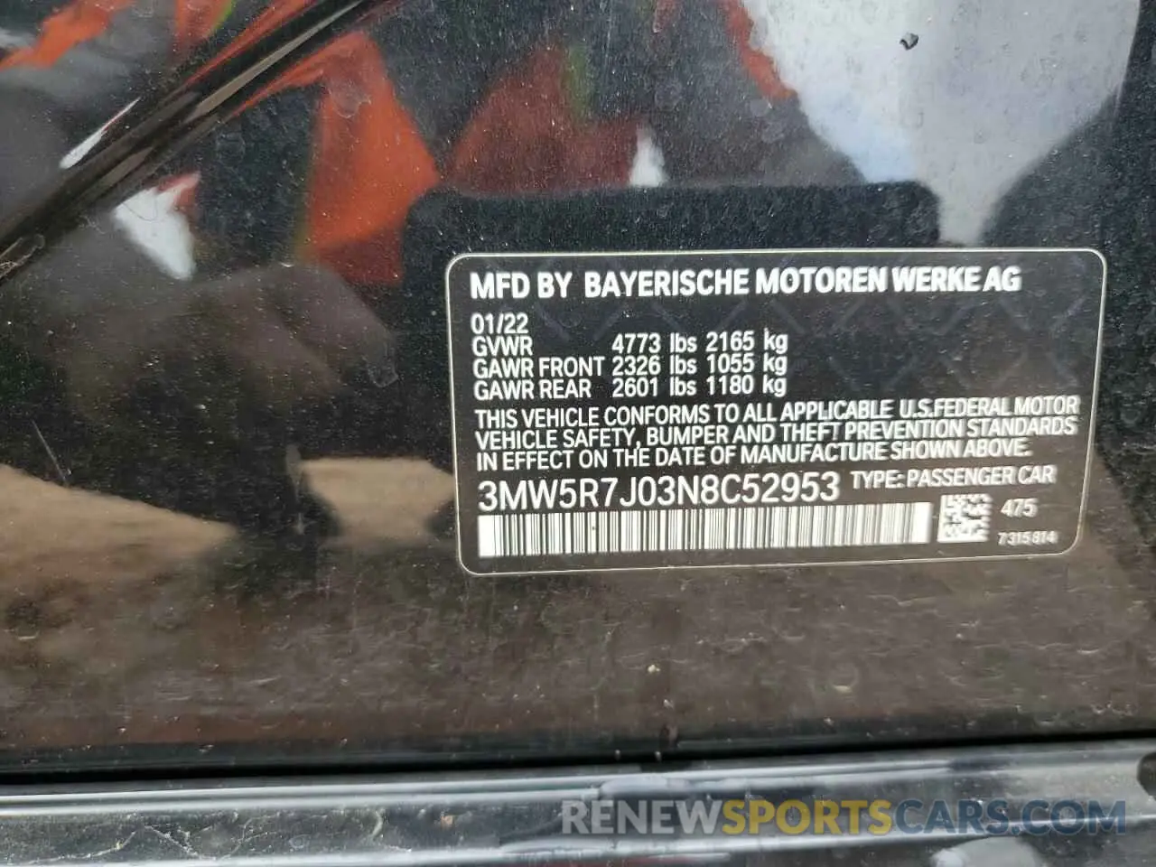 13 Photograph of a damaged car 3MW5R7J03N8C52953 BMW 3 SERIES 2022