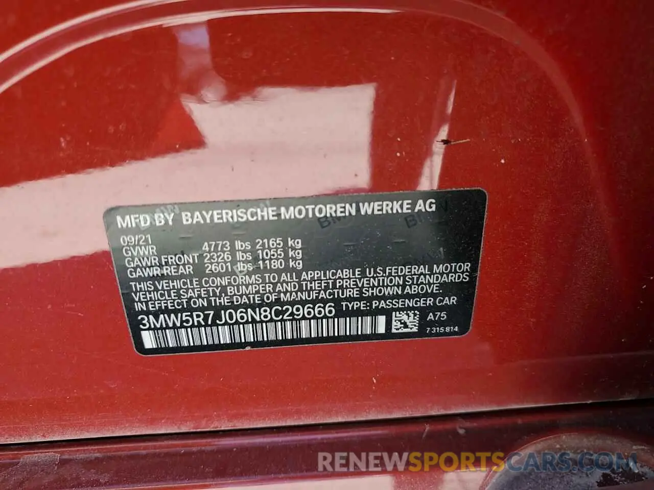 13 Photograph of a damaged car 3MW5R7J06N8C29666 BMW 3 SERIES 2022