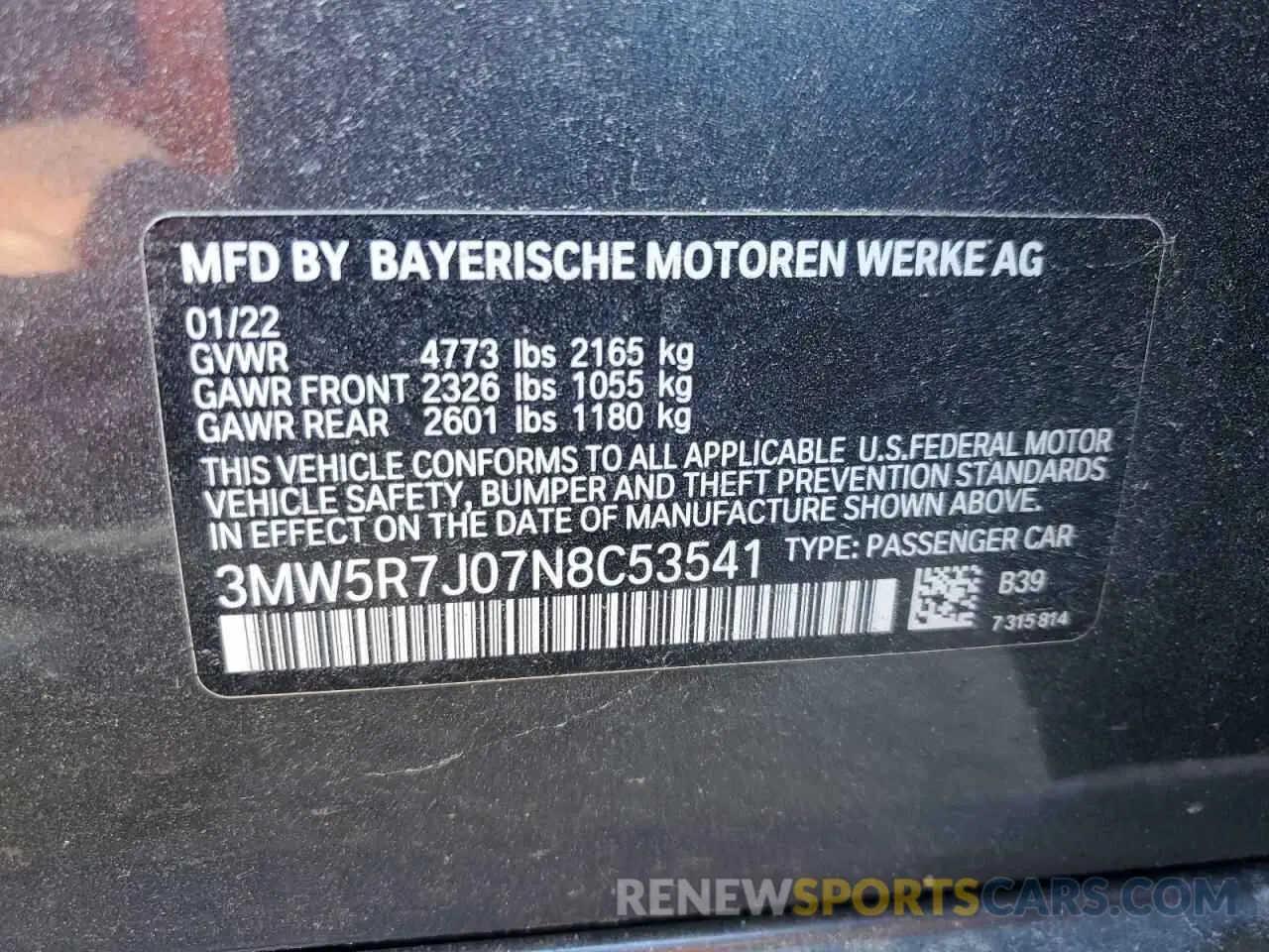12 Photograph of a damaged car 3MW5R7J07N8C53541 BMW 3 SERIES 2022