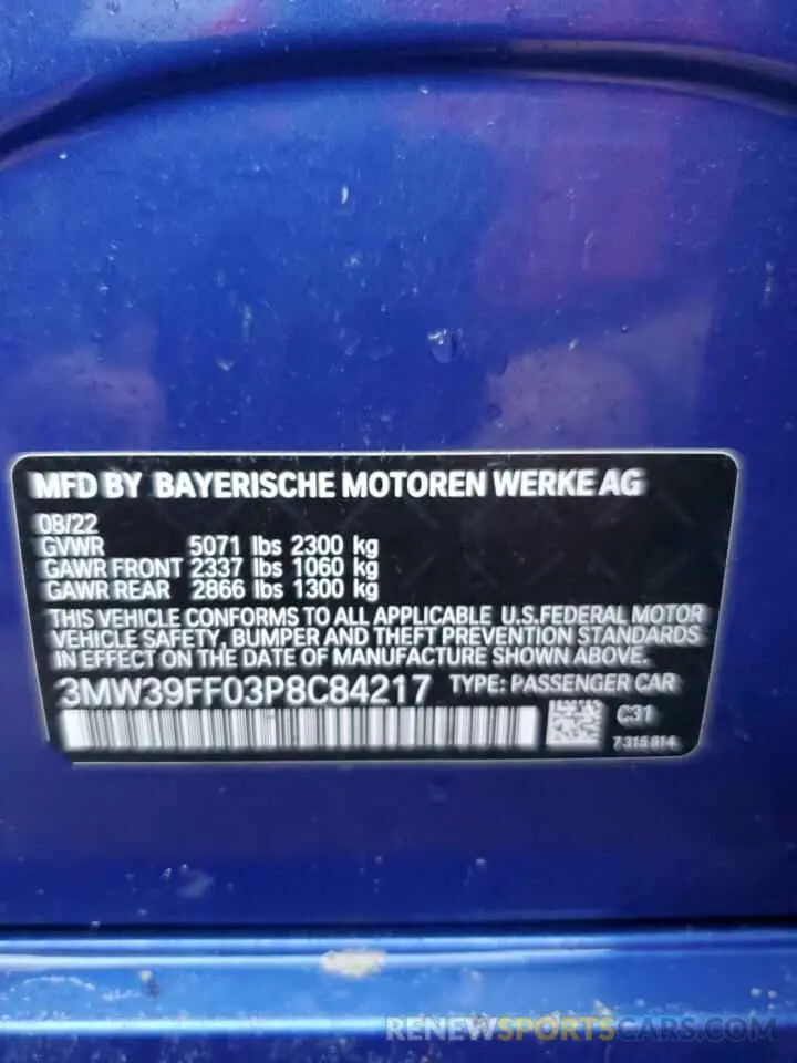 13 Photograph of a damaged car 3MW39FF03P8C84217 BMW 3 SERIES 2023