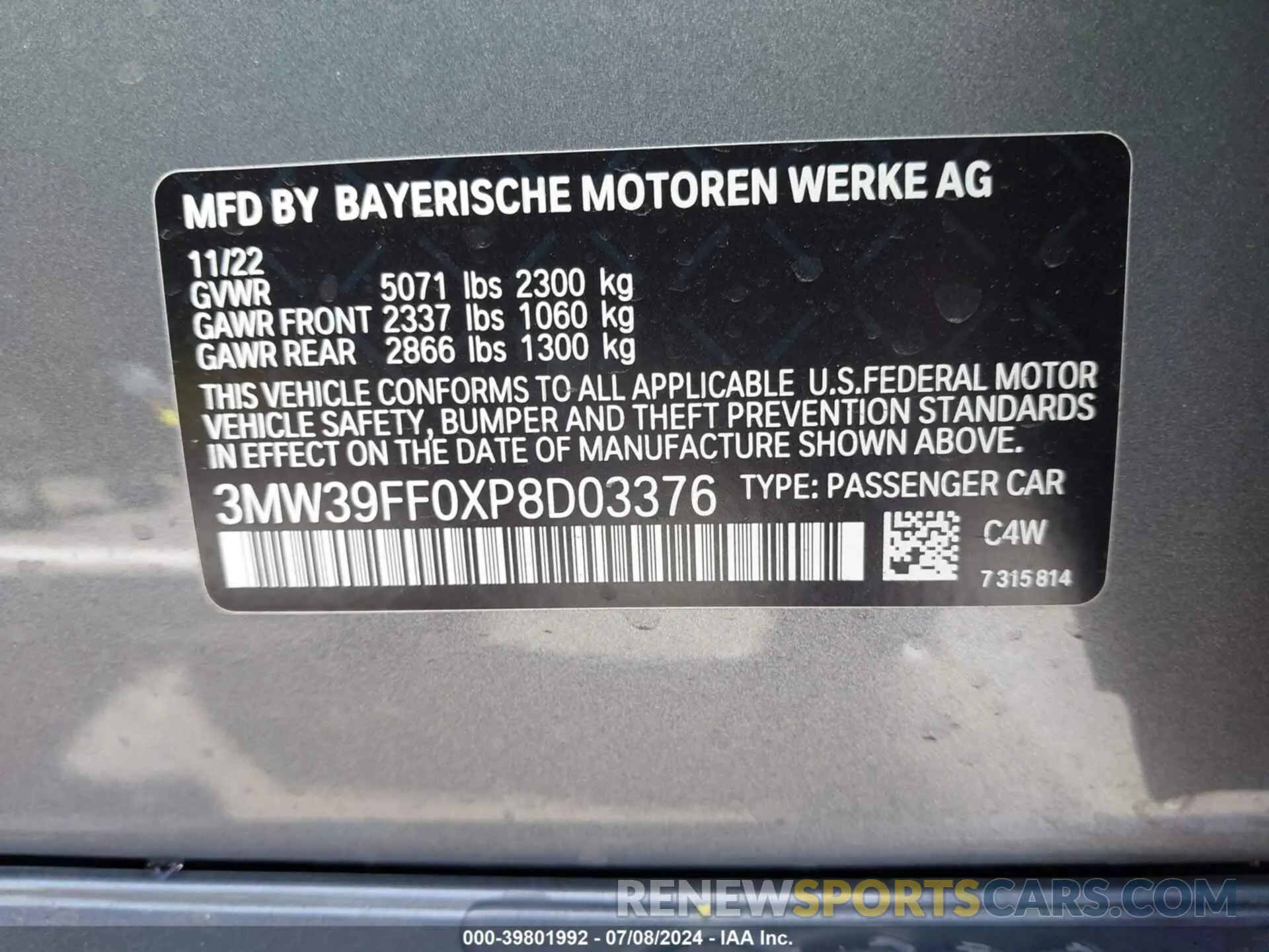 9 Photograph of a damaged car 3MW39FF0XP8D03376 BMW 3 SERIES 2023