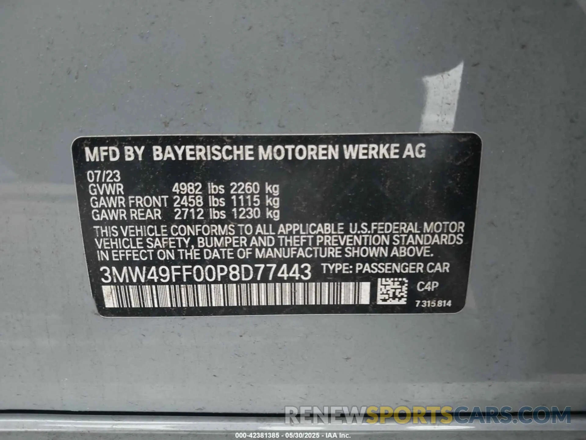 9 Photograph of a damaged car 3MW49FF00P8D77443 BMW 3 SERIES 2023
