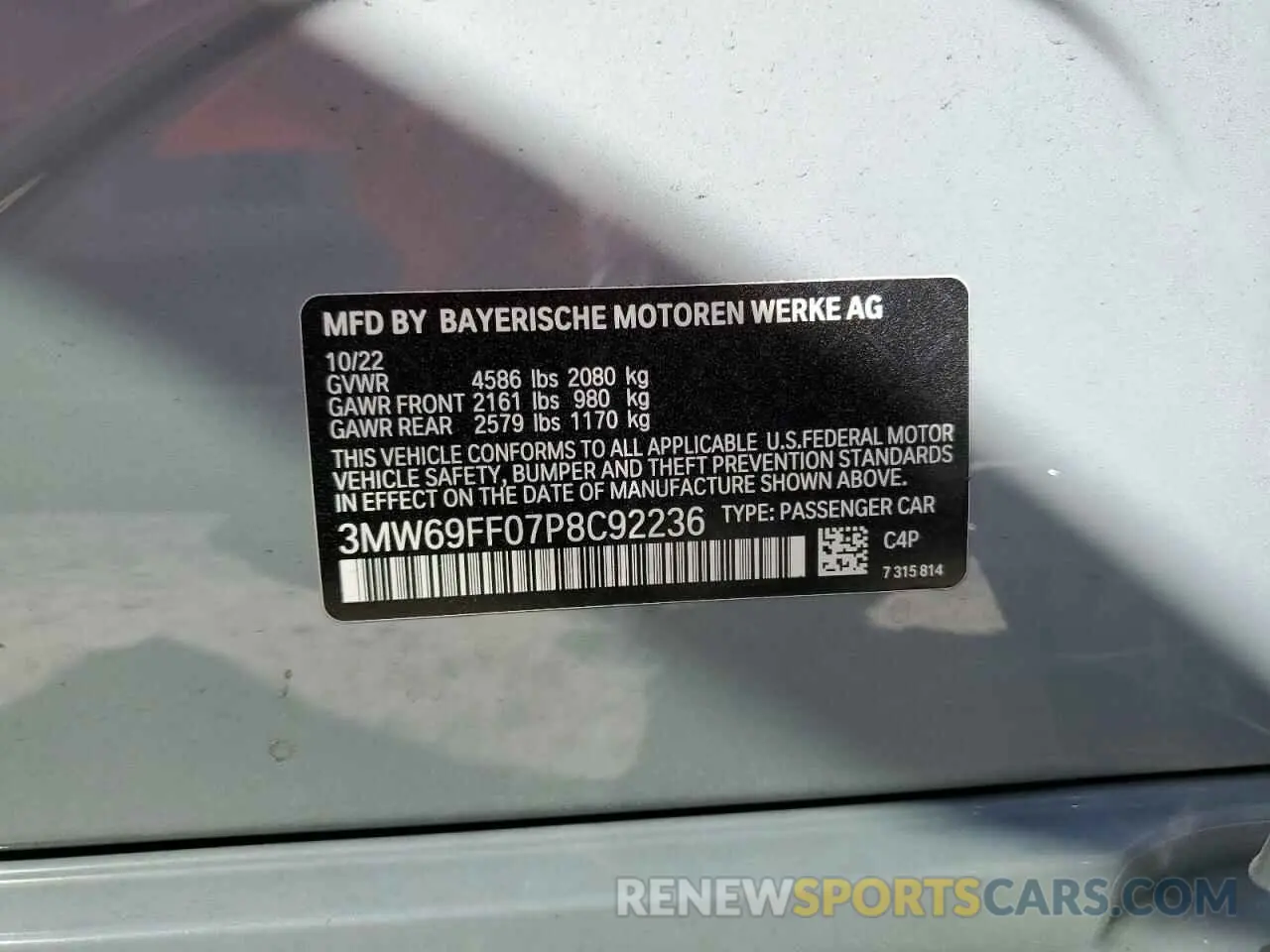 14 Photograph of a damaged car 3MW69FF07P8C92236 BMW 3 SERIES 2023