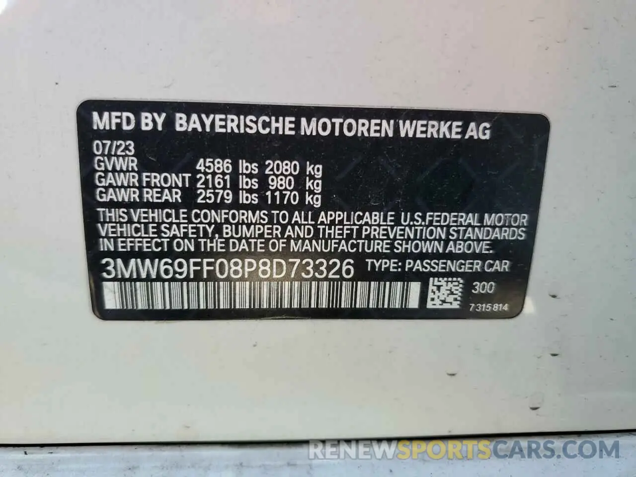 12 Photograph of a damaged car 3MW69FF08P8D73326 BMW 3 SERIES 2023
