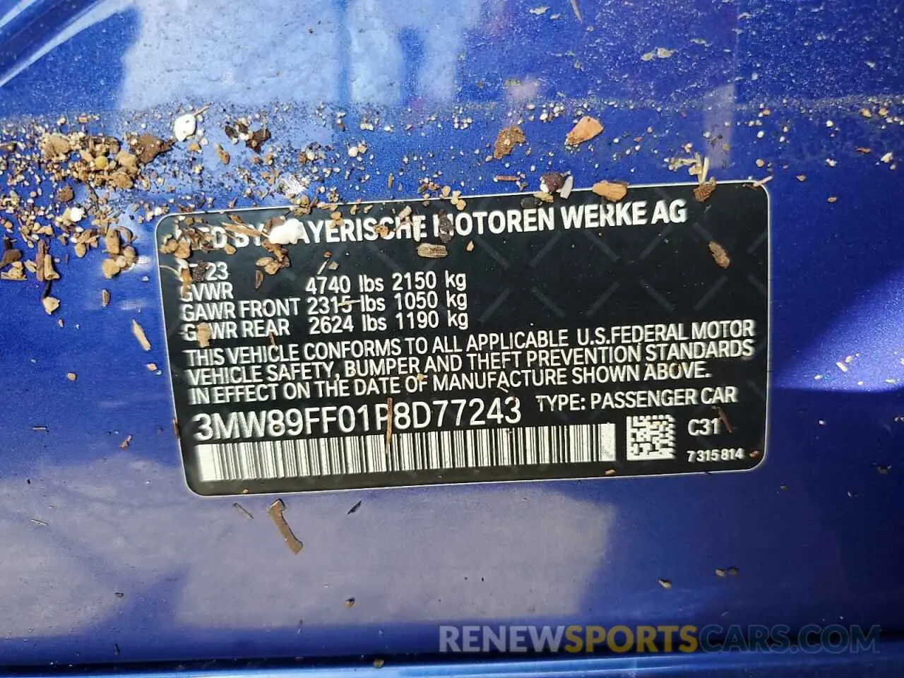 13 Photograph of a damaged car 3MW89FF01P8D77243 BMW 3 SERIES 2023