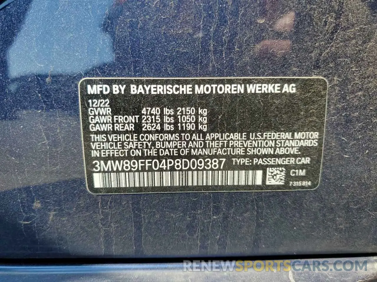12 Photograph of a damaged car 3MW89FF04P8D09387 BMW 3 SERIES 2023