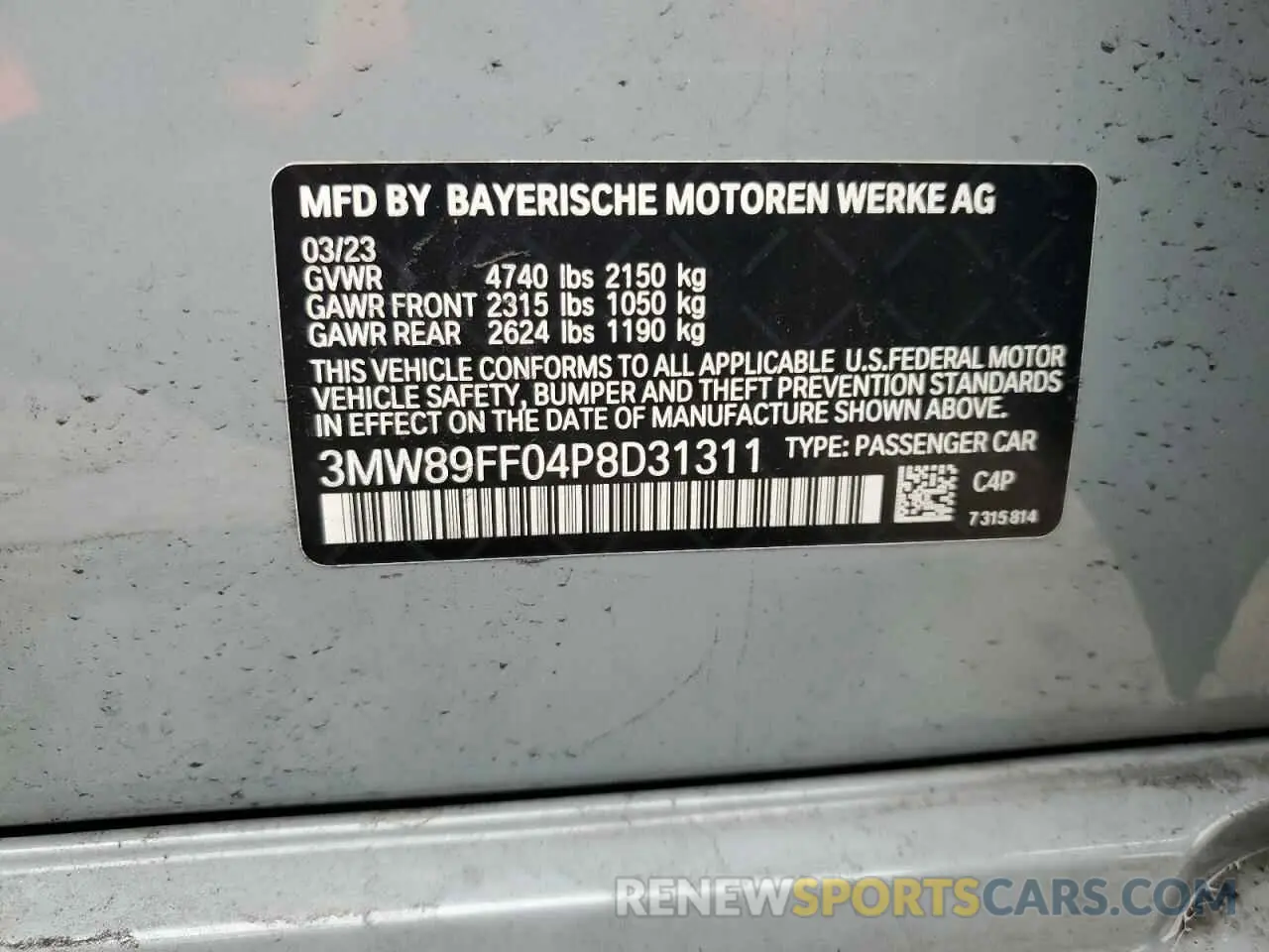 13 Photograph of a damaged car 3MW89FF04P8D31311 BMW 3 SERIES 2023