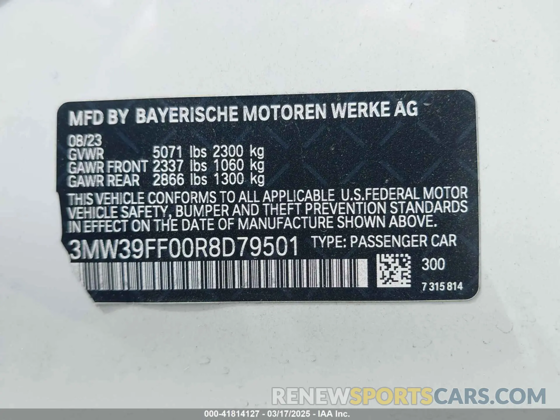 9 Photograph of a damaged car 3MW39FF00R8D79501 BMW 3 SERIES 2024