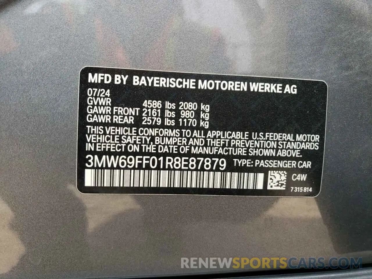 12 Photograph of a damaged car 3MW69FF01R8E87879 BMW 3 SERIES 2024