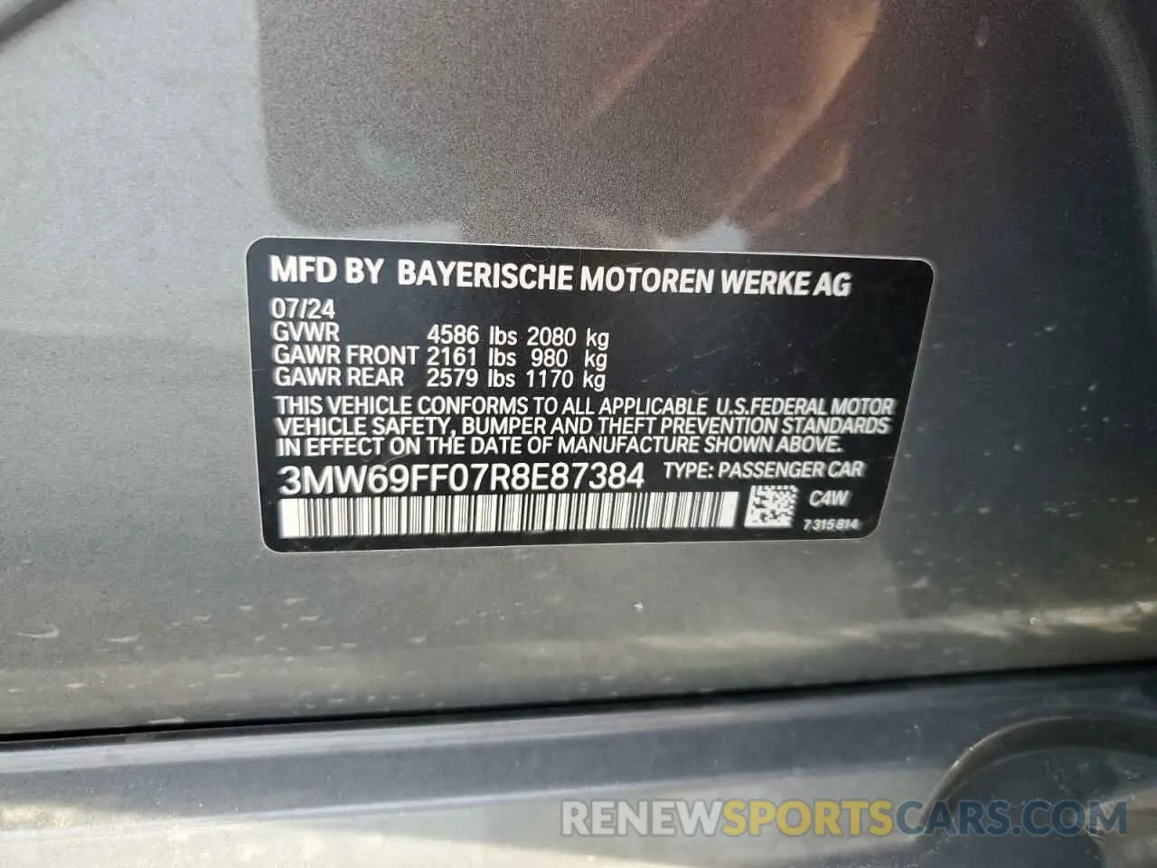 12 Photograph of a damaged car 3MW69FF07R8E87384 BMW 3 SERIES 2024