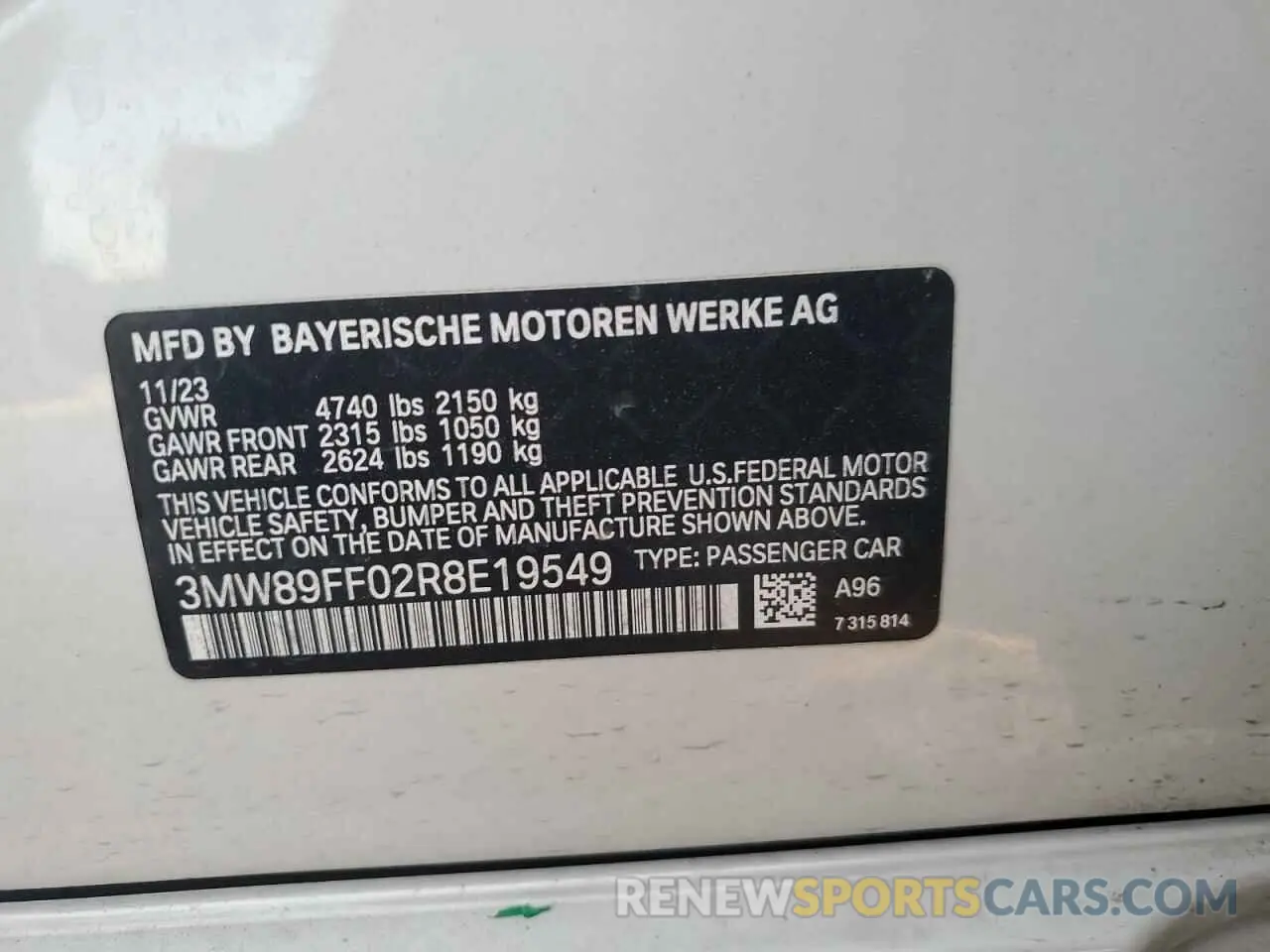 12 Photograph of a damaged car 3MW89FF02R8E19549 BMW 3 SERIES 2024