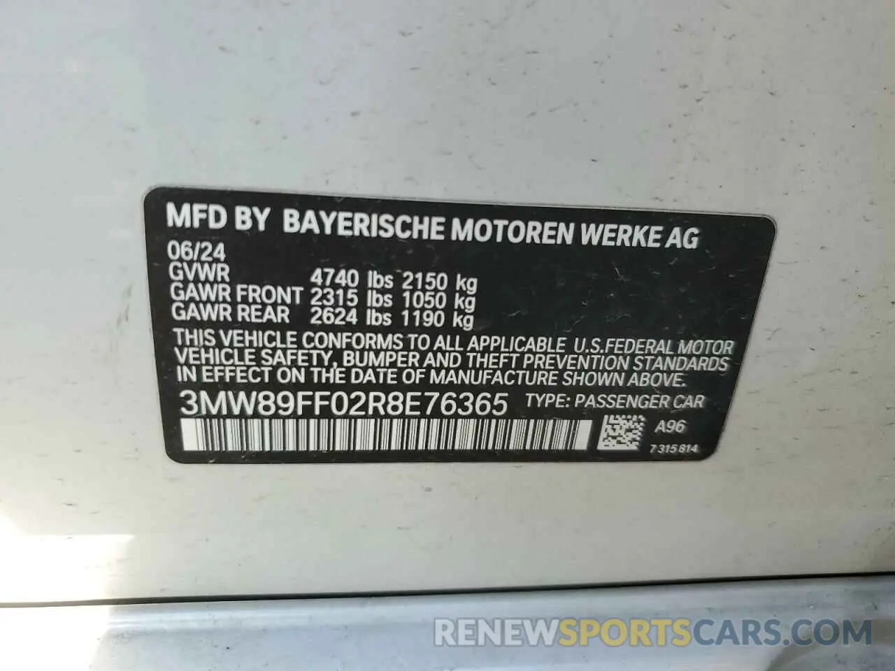 12 Photograph of a damaged car 3MW89FF02R8E76365 BMW 3 SERIES 2024