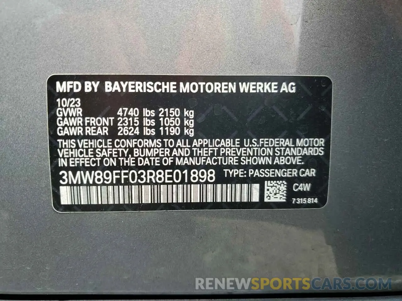 12 Photograph of a damaged car 3MW89FF03R8E01898 BMW 3 SERIES 2024