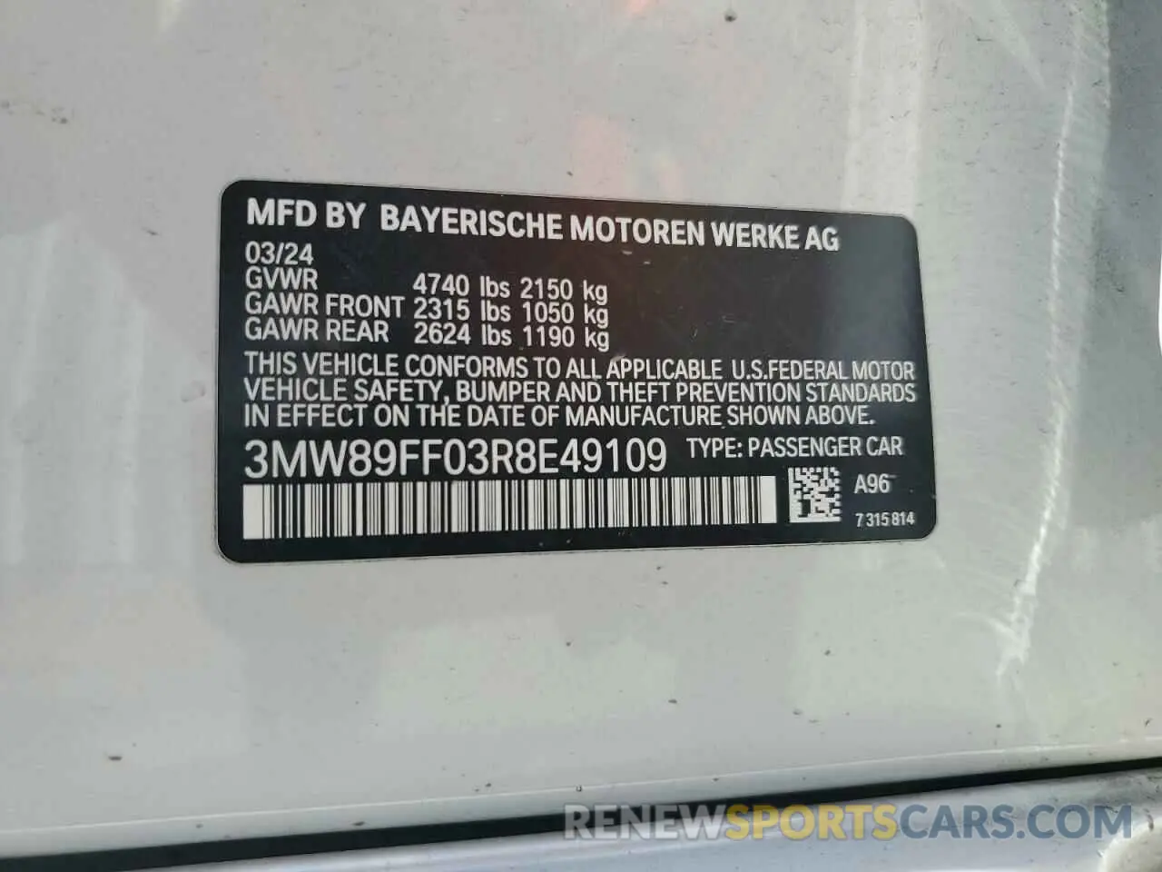 12 Photograph of a damaged car 3MW89FF03R8E49109 BMW 3 SERIES 2024