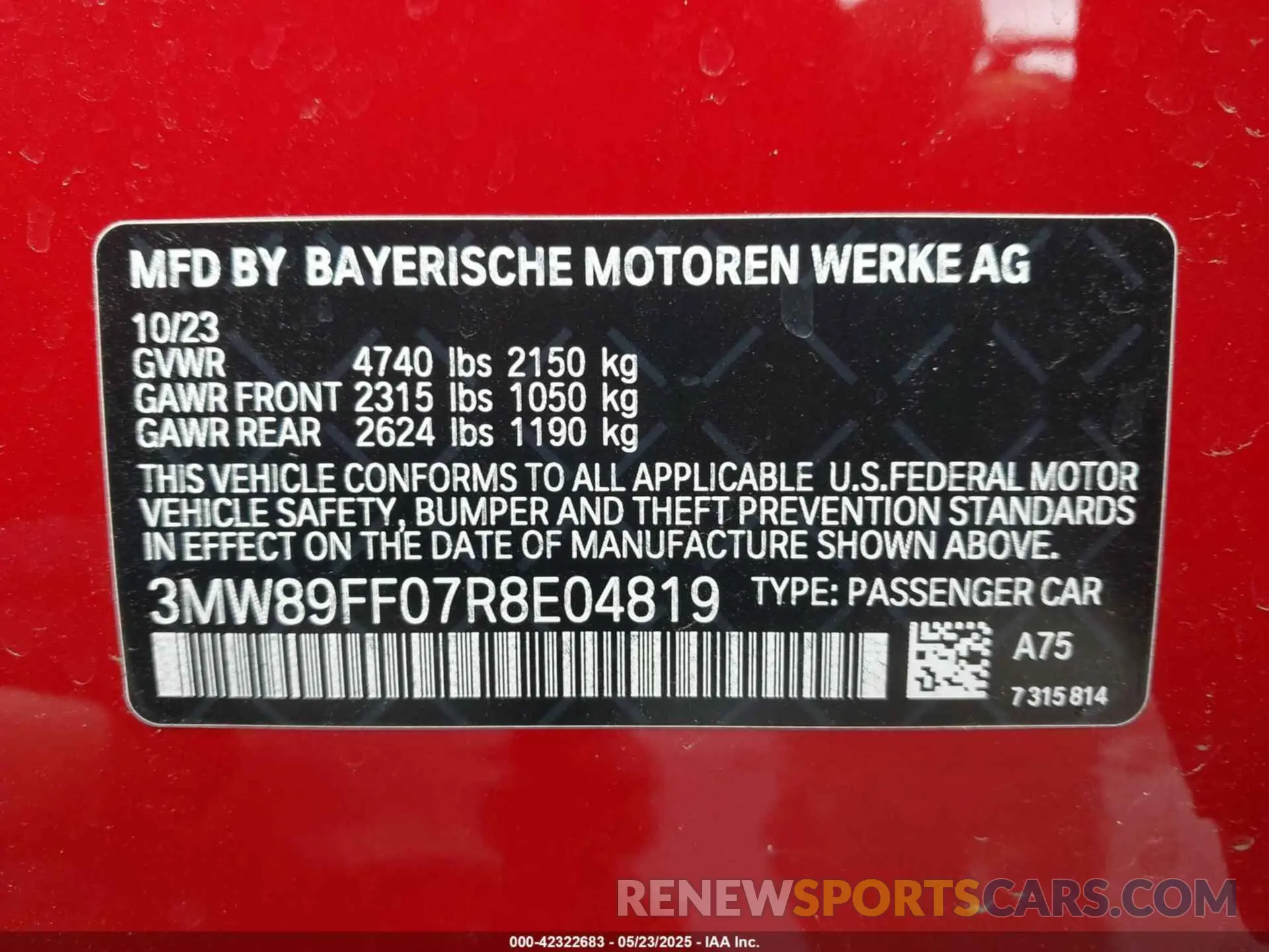 9 Photograph of a damaged car 3MW89FF07R8E04819 BMW 3 SERIES 2024