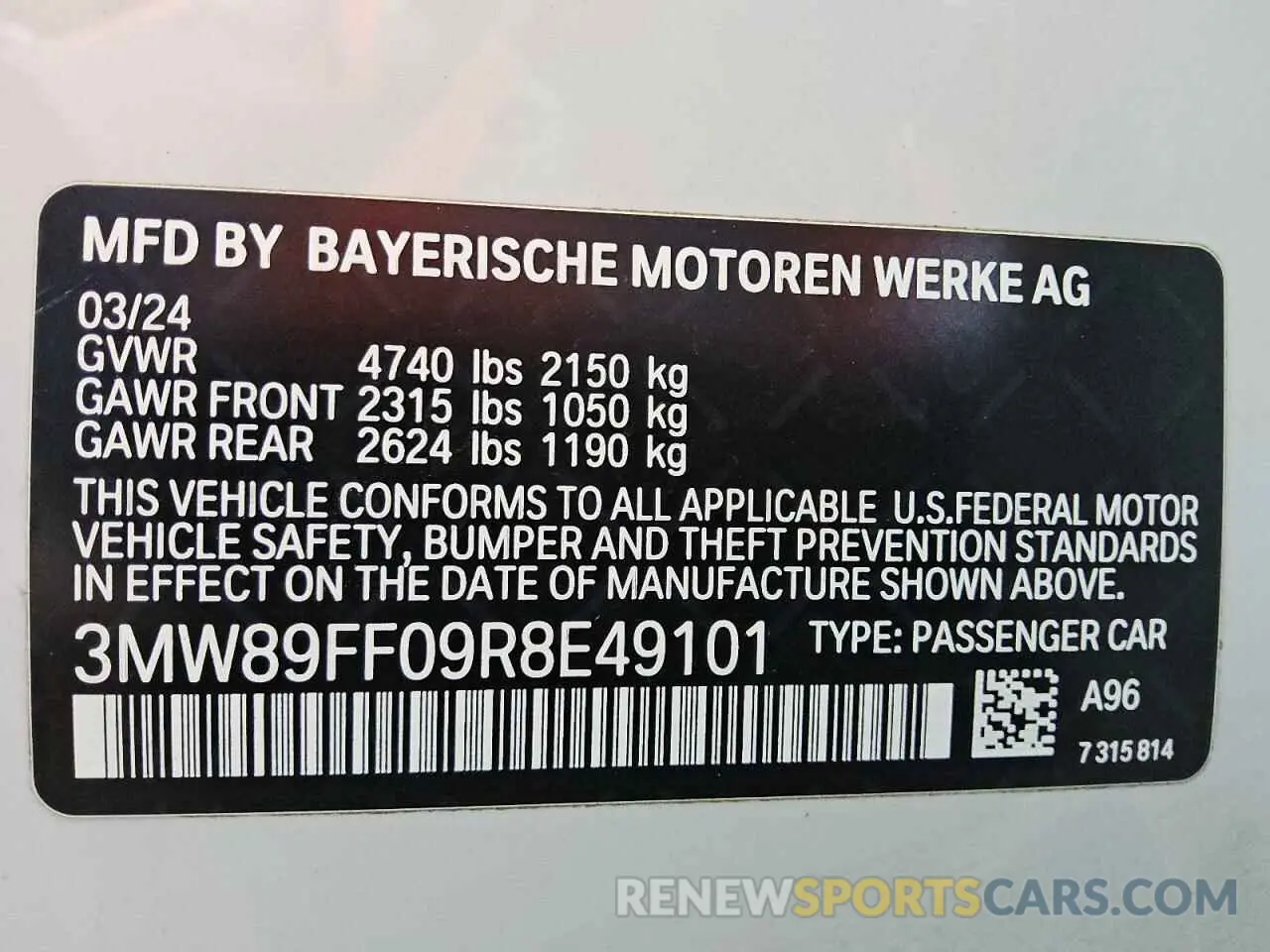 12 Photograph of a damaged car 3MW89FF09R8E49101 BMW 3 SERIES 2024