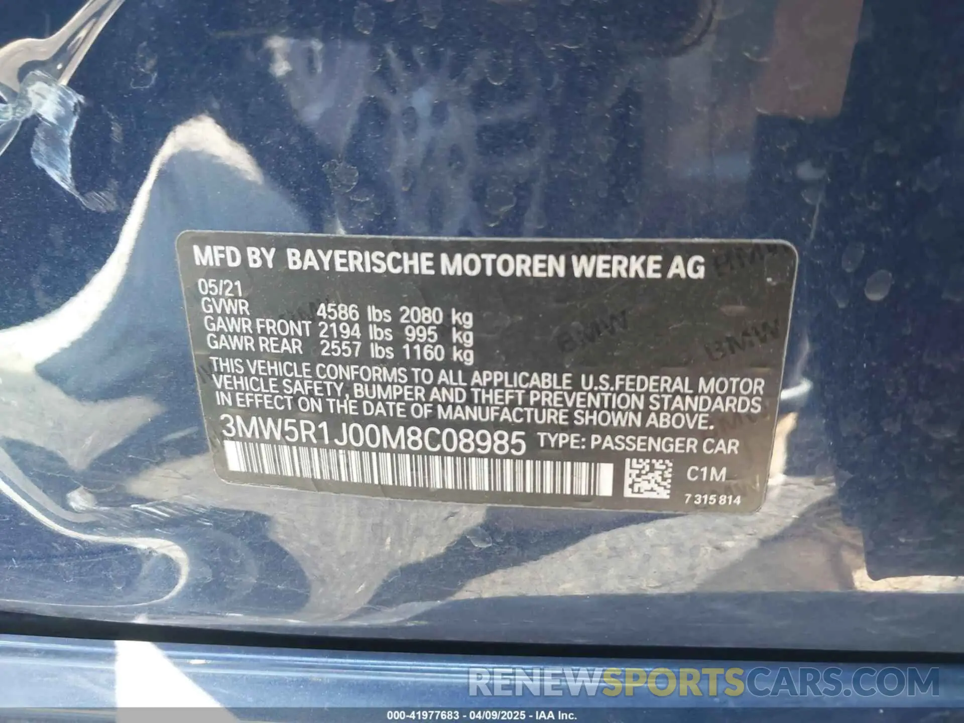 9 Photograph of a damaged car 3MW5R1J00M8C08985 BMW 330I 2021