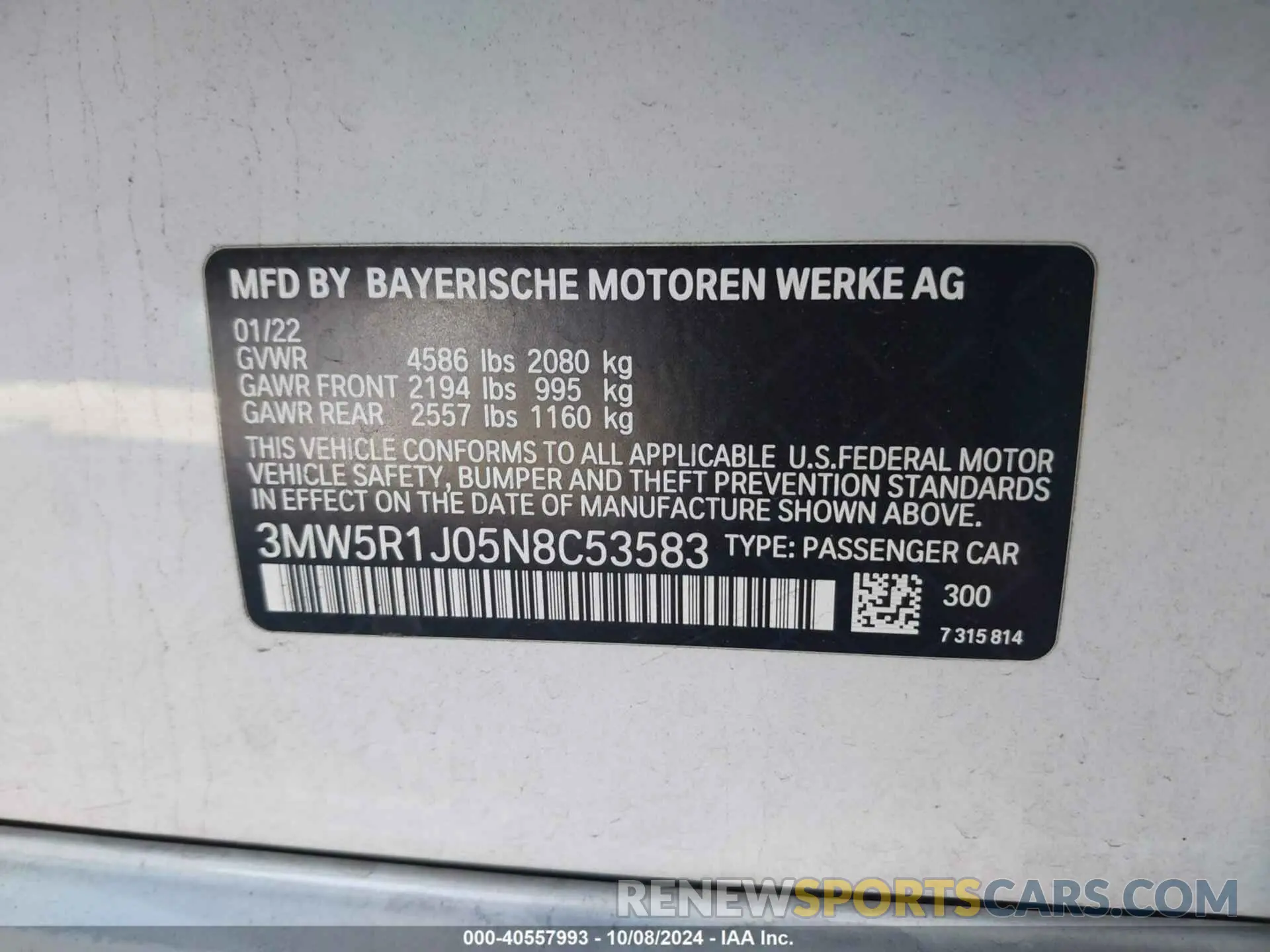 9 Photograph of a damaged car 3MW5R1J05N8C53583 BMW 330I 2022