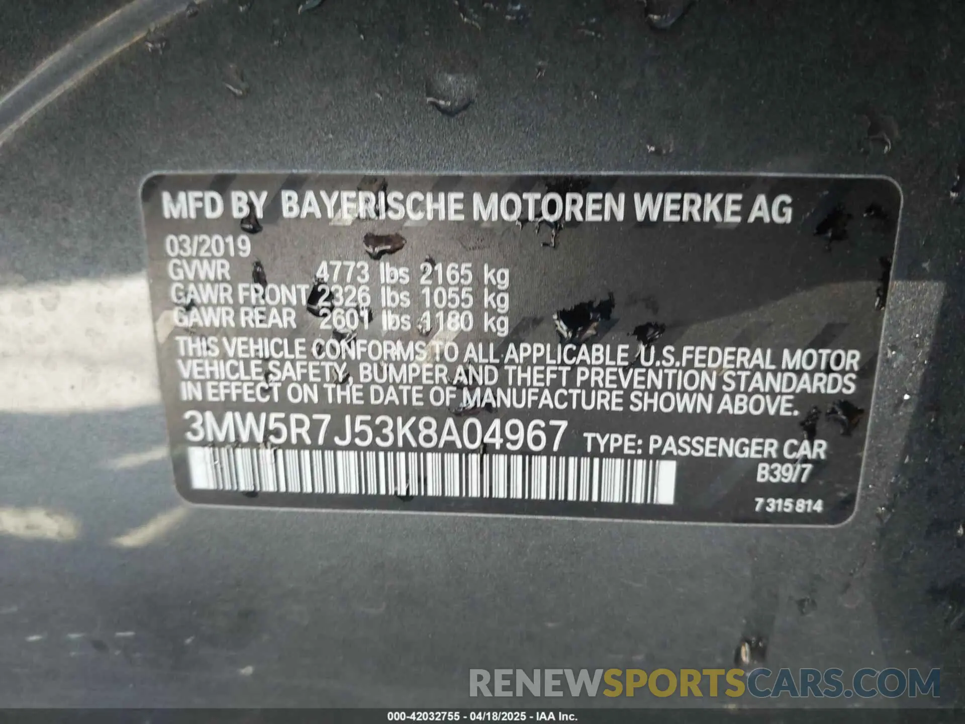 9 Photograph of a damaged car 3MW5R7J53K8A04967 BMW 330XI 2019