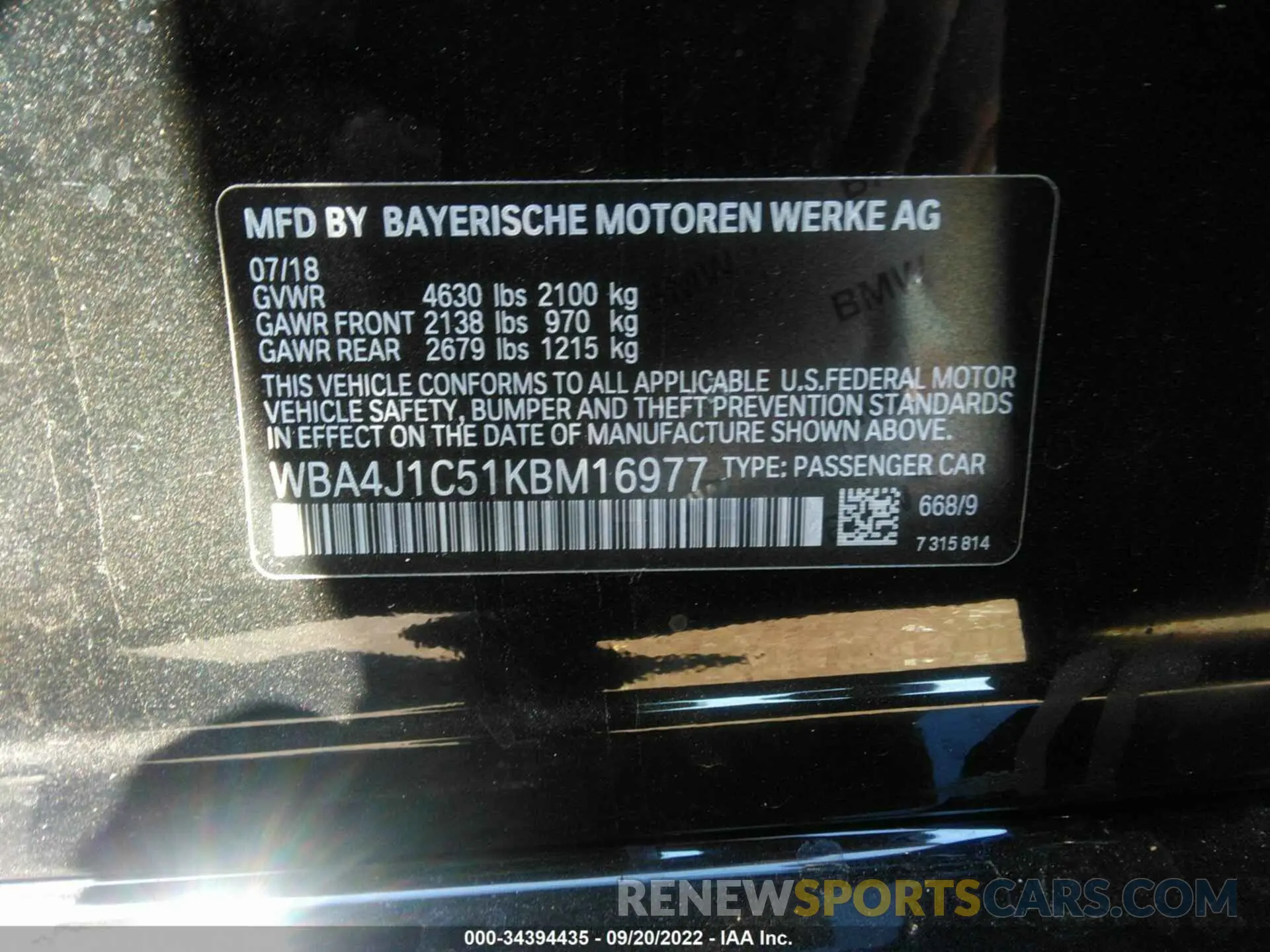 9 Photograph of a damaged car WBA4J1C51KBM16977 BMW 4 SERIES 2019