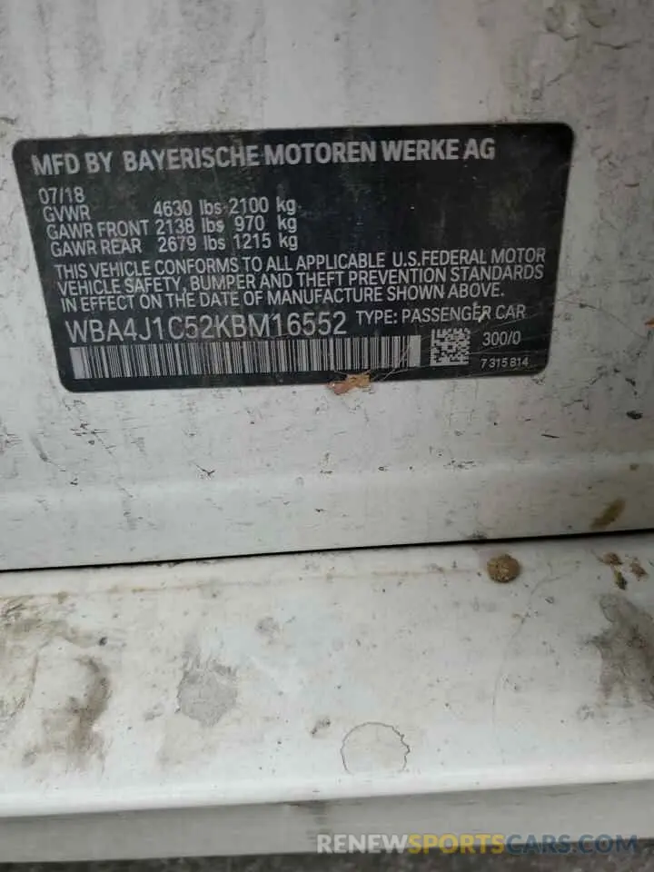 12 Photograph of a damaged car WBA4J1C52KBM16552 BMW 4 SERIES 2019