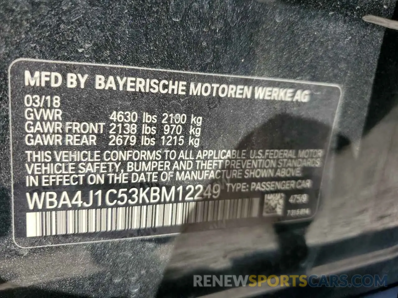 14 Photograph of a damaged car WBA4J1C53KBM12249 BMW 4 SERIES 2019